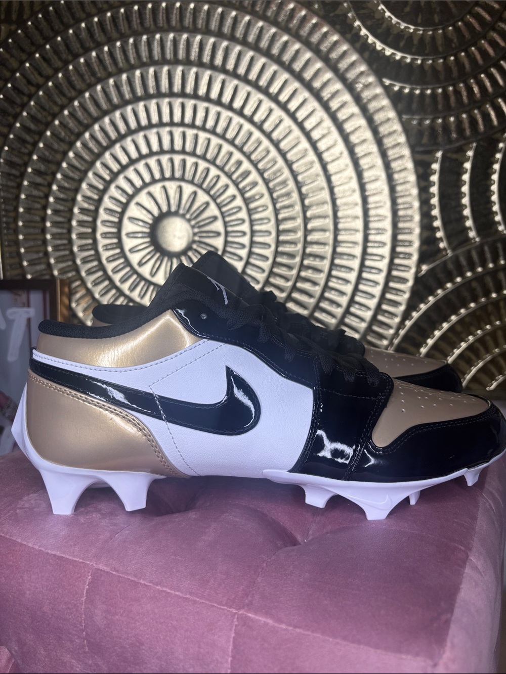 Men Nike Air Jordan 1 Low TD Cleat 'Gold Toe' Cleats (NEW!) - Picture 2 of 6